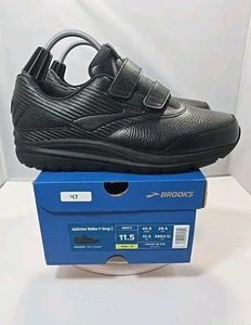 MEN SIZE 11.5 2E WIDE Brooks Addiction Walker Black Leather V-Strap 2 110320 072 - Picture 1 of 13