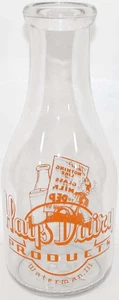 Vintage Milchflasche HAYS MILCHPRODUKTE Pyro Quart TRPQ 1944 Waterman Illinois - Bild 1 von 3