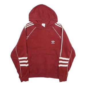 ADIDAS Mens Maroon Hoodie L Cotton Blend Pullover Three Stripes Casual - Picture 1 of 6