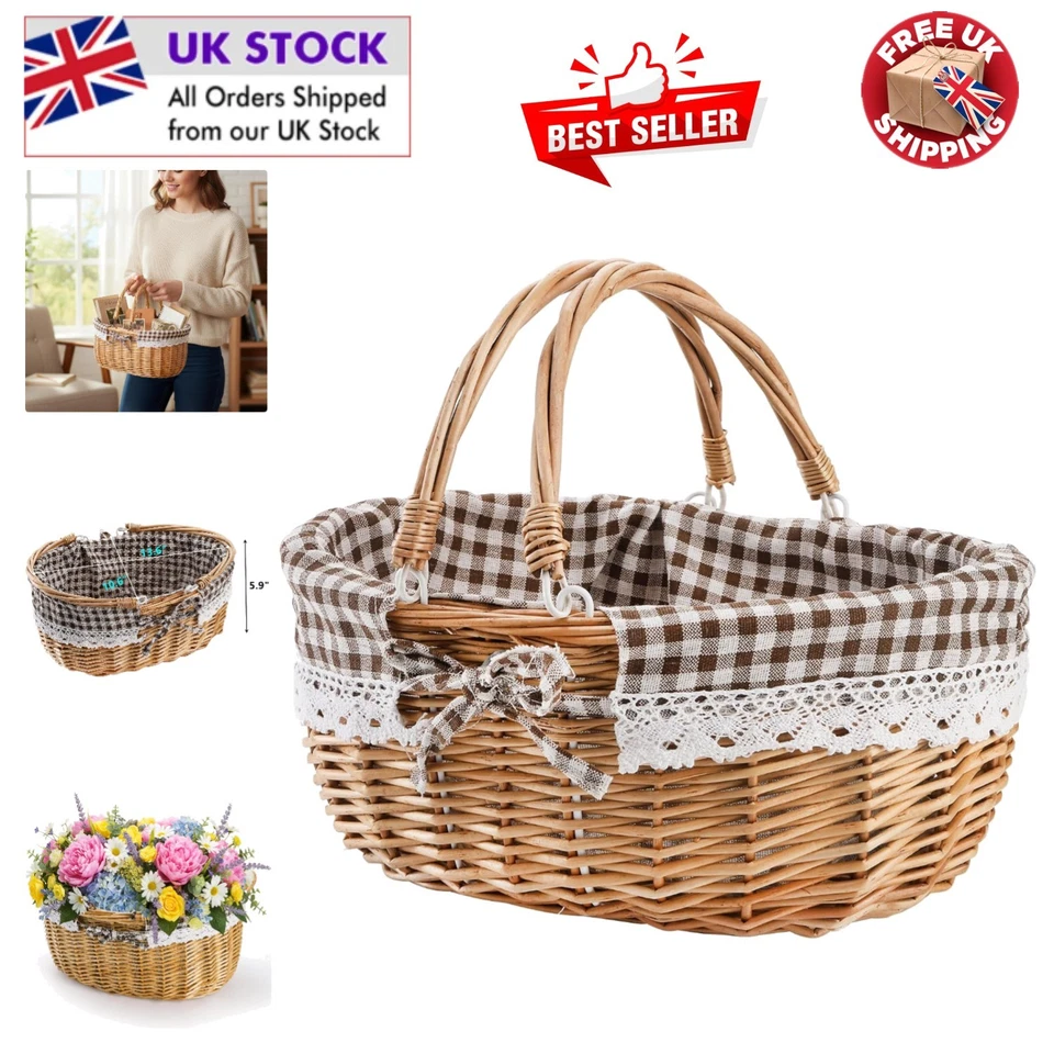 Elegant Handmade Wicker Picnic Basket with Double Handles for Outdoor Gatherings - Image 1 of 4