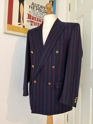 Desch Double-Breasted Boating Jacket Blazer Striped Scottish Wool UK 38R Mod - Image 1 of 4