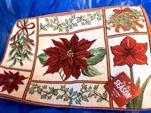 'Tis the Season Poinsettia Gold Christmas Tapestry Placemats  13" X 19" Set of 4 - Picture 1 of 4