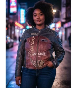 Seltene Harley-Davidson Damen Plus 1W 18/20 Lederjacke ohne Käfige Patches Moto - Bild 1 von 13