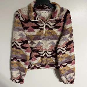 Aeropostale Women's Pink/Multi Aztec Sherpa Fleece Pullover Sweatshirt Medium - Picture 1 of 9