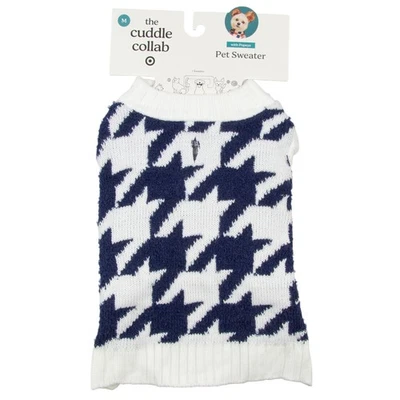 The Cuddle Collab Pet Dog and Cats Sweater Houndstooth in White & Navy, Medium - Image 1 of 3