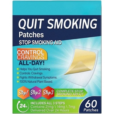 Adesivos 3 em 1 para parar de fumar (21mg/14mg/7mg) - 60 adesivos auxiliar de nicotina - Imagem 1 de 4