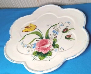 Vintage Italian Serving Platter Renaissance Majolica Roses 12"Sunday Dinner - Picture 1 of 11