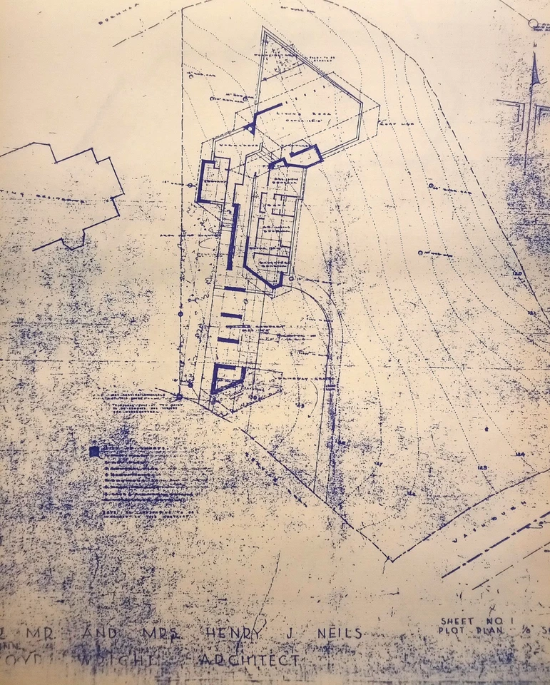 FRANK LLOYD WRIGHT: PLANOS BLUELINE PARA RESIDENCIA HENRY J. NEILS. - Imagen 1 de 4