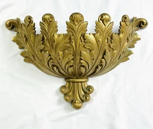 Vtg Burwood 1067 Hollywood Regency Gold Wall Pocket Planter Homco 15” - Picture 1 of 7