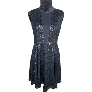 Cynthia Rowley Black Sequin Fit & Flare Dress Mesh Panel Party Size 4 Sparkle - Picture 1 of 7