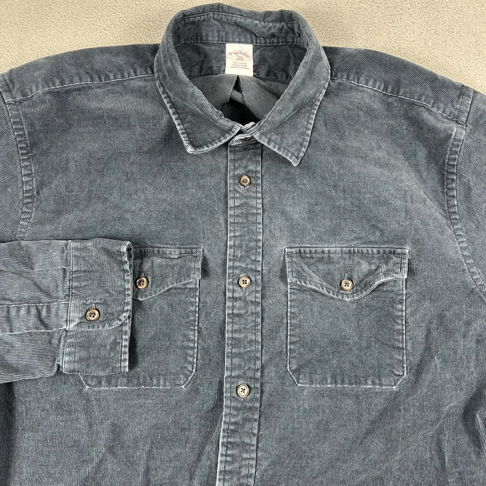 Camisa Brooks Brothers Para Hombre 2XL Azul Pana 1818 Botón Frontal Solapa Bolsillos Foto 1 de 4