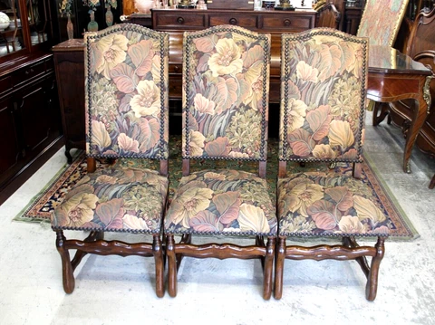 Set of 12 French Antique Louis XIV Walnut Dining Chairs Cover