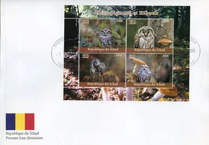 Chad 2018 FDC Mushrooms & Owls 4v M/S Cover Owl Fungi Nature Birds Stamps - Picture 1 of 1