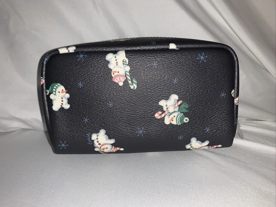 NWT Coach C7408 Small Boxy Cosmetic Case Snowman Print Midnight Multi - Image 1 of 1