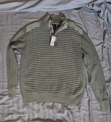 F/X Fusion Sandwashed Button 1/4 Mens Sage Mock Sweater Medium - Image 1 of 4