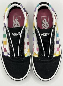 VANS Old Skool Checker Black/Rainbow Sz 1.0 Kids Low-Top Skate Sneakers No Lace - Picture 1 of 12