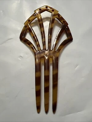 VICTORIAN HAIR COMB RED RHINESTONES LARGE EDWARDIAN CELLULOID HAIR FORK 1900'S - Image 1 of 4