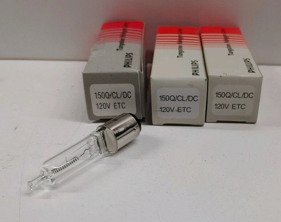 LOTE DE 3 STOCK ANTIGUO NUEVO! LÁMPARAS HALÓGENAS PHILIPS 120V 150W 150Q/CL/DC-120-ETC Foto 1 de 1