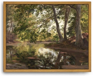 Framed Canvas Wall Art Vintage Print Oil Paintings Rustic Landscape Country Pond - Picture 1 of 6