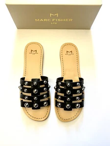 NEW Marc Fisher Pava Studded Flat Sandal Black Leather Size 6M - Picture 1 of 4