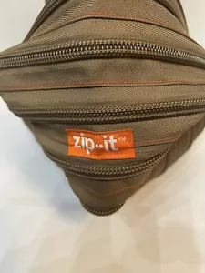 Zip It Shoulder Cross Body Bag One Continuous Zipper 9 x 11 Olive With Orange - Picture 1 of 6
