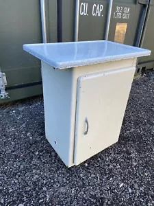 Vintage French Enamel top metal kitchen Pantry side cupboard cabinet industrial - Picture 1 of 15