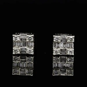 2Ct Round & Baguette Cut Lab Grown Diamond Screw back Stud 14K Yellow Gold - Picture 1 of 14