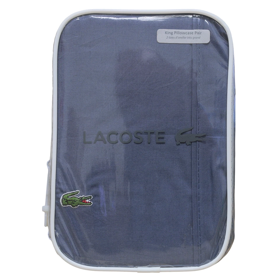 Lacoste 100% Cotton Percale Solid King Pillowcase Pair Vintage Indigo - Image 1 of 4