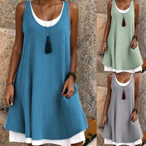 Vestido de verano de gran tamaño para damas línea A boho túnica sin mangas vestido de playa solero · - Imagen 1 de 16