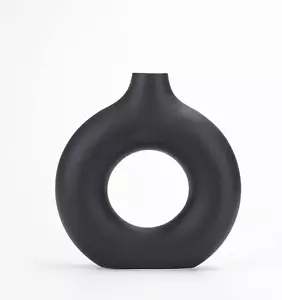Black Donut Vase Hollow Ceramic Vase for Flowers Handmade Minimalist Boho Ins... - Picture 1 of 12