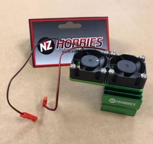 NZHOBBIES Aluminum Motor Heatsink + Twin Cooling Fan for Traxxas Slash 4X4 GREEN - Picture 1 of 4