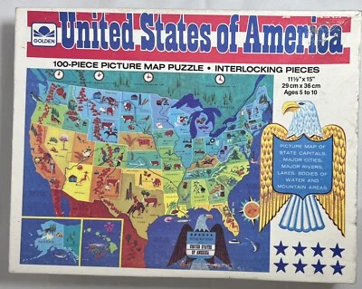 Rompecabezas de mapa con imágenes de 100 piezas "Estados Unidos de América" 11,5 pulgadas x 15 in. ** Nuevo Foto 1 de 4