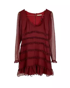 The East Order Lucien Black Cherry Cocktail Mini Dress Size Medium Sheer Sleeves - Picture 1 of 13