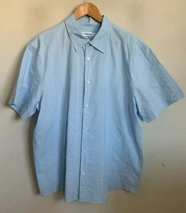 Calvin Klein Shirt Sky Blue Stripe Collared Short Sleeve Buttons Size XL NEW - Picture 1 of 6