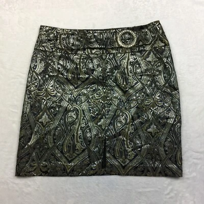Mini Falda Lápiz Cache Talla 8 Mujer Negra Verde Paisley Estrás Hebilla Brillante Foto 1 de 4