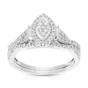 2/5 cttw Lab Created Diamond Wedding Bridal Set Sterling Silver Prong Size 7 - Picture 1 of 8