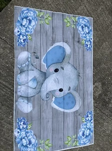 Elephant Blue Baby shower backdrop Floral 3.5 X6 Ft - Picture 1 of 5