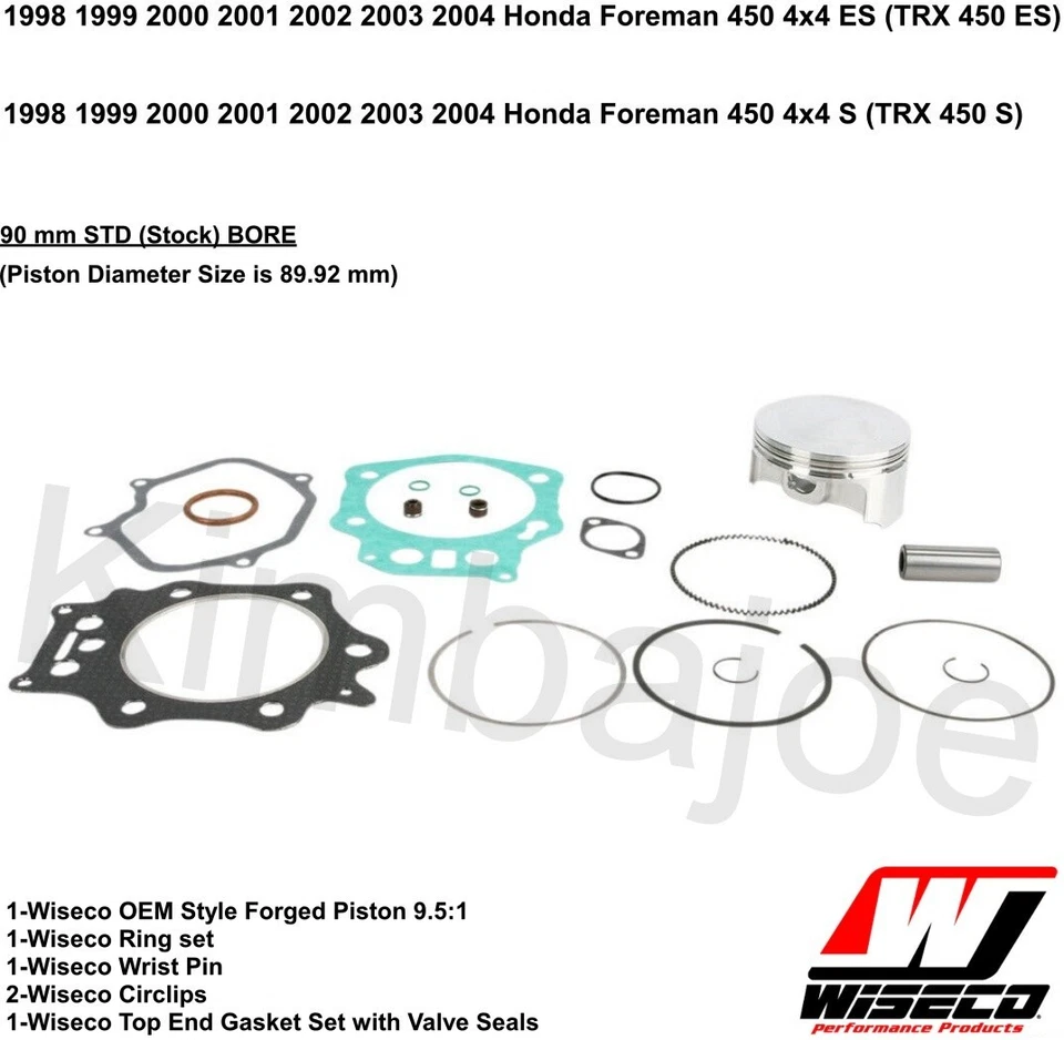 Kit de pistón forjado Wiseco Honda Foreman 450 4x4 ES S 90 mm STD Stock BORE reconstruido Foto 1 de 1