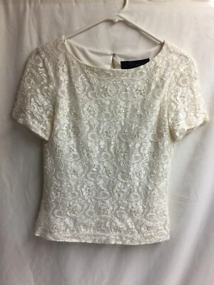 JS Boutique Ladies Short Sleeve Sequin Size S White Blouse 100% Nylon A321ss - Image 1 of 4