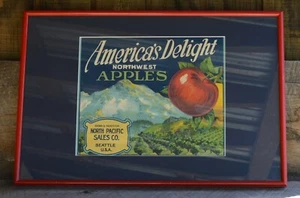Etiqueta enmarcada 18x12 America's Delight Northwest Apples North Pacific Seattle EE. UU. - Imagen 1 de 10