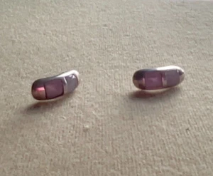 Vintage Sterling Silver. 1" Long Oval Pierced Earrings. Rose Quartz Stone - Picture 1 of 5