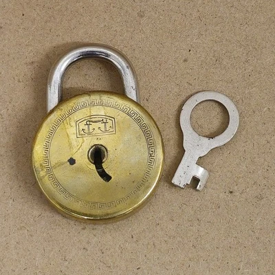 1927 Brass Padlock Curved Key Made by Frederick William Pinson with Key Working - Image 1 of 4