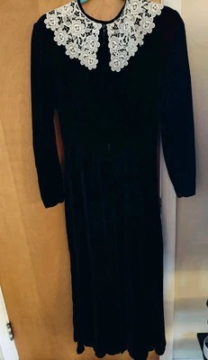 Donna Morgan For Non Stop Black Velvet Long Dress Vintage Lace Size 9/10 No Belt - Image 1 of 4