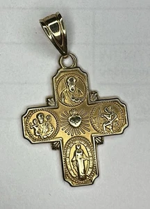 14K Gold Catholic Cross Pendant - Religious Medal - Sacred Heart Virgin Mary. - Picture 1 of 5