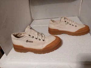 Vtg 90s Guess Athletic Flatrock Low-Top Sneakers Canvas Gum Sole Women Size 8 - Picture 1 of 18