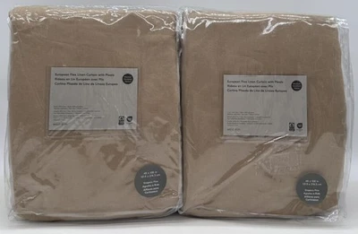 west elm European Flax Linen Pleated BLACKOUT Drape Curtain (2) ~ 48 x 108 Camel - Image 1 of 2