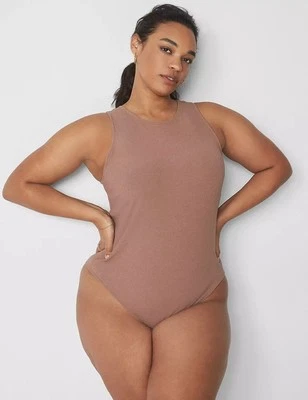 Sleep By CACIQUE Stretch Rib Open-Back Bodysuit MAUVE BEIGE Plus Sz 22/24 NWT - Image 1 of 4