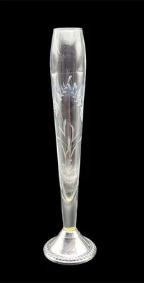 Jarrón de vidrio con flores grabadas de plata de ley con peso Duchin Creation 9,5" Foto 1 de 4