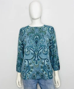 Talbots Womens Sweater XLP Cashmere Blue Flowers Boat Neck 3/4 Sleeve Pullover - Picture 1 of 9