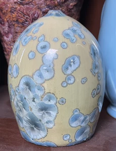 Modern Studio Art Pottery Crystalline Glaze Vase Weed Pot Blue Green As Is - Picture 1 of 17